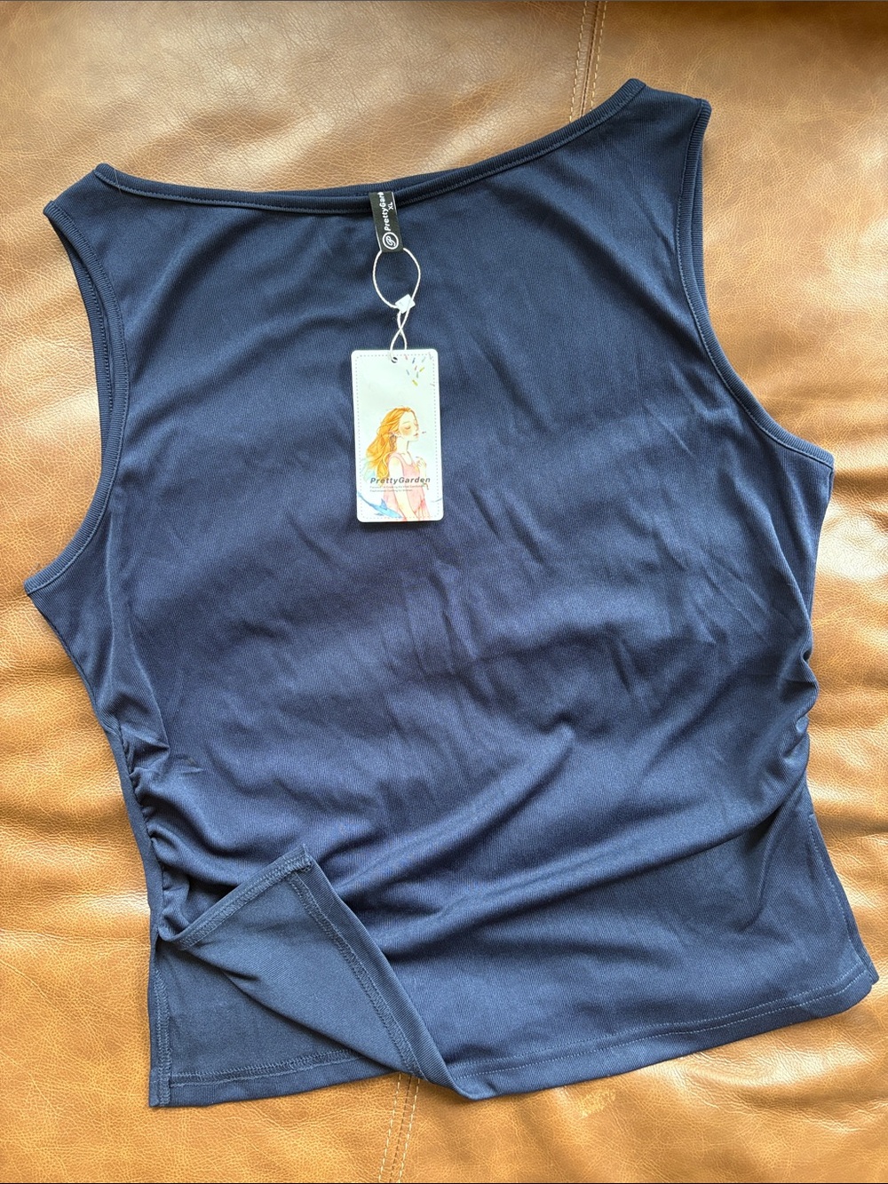 PRETTYGARDEN BOAT NECK RUCHED TANK TOP